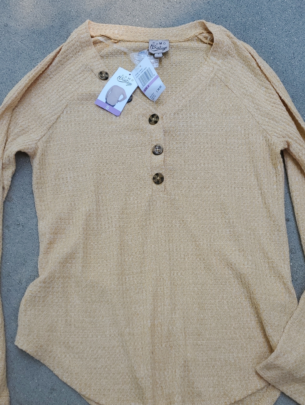 Como Vintage Women's Butter Cream Button Henley Sweater  Size Small New With Tag